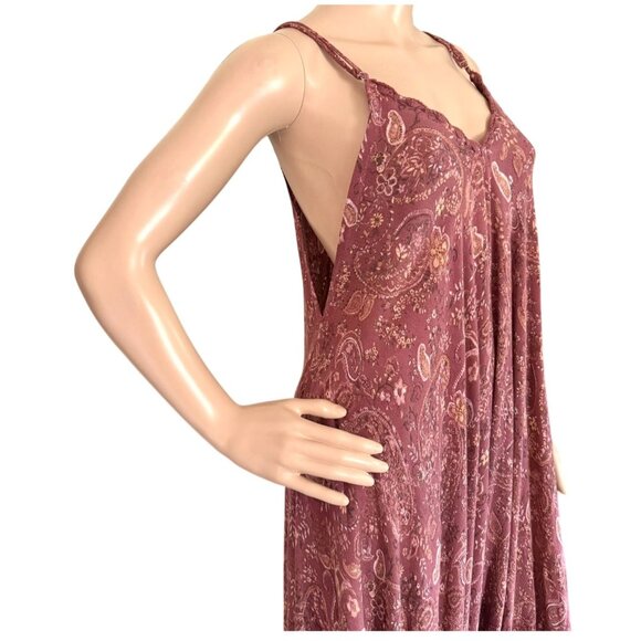 Vici Boho Harem Jumpsuit Rust Red Paisley Print Scallop Trim Size Small - Picture 3 of 8